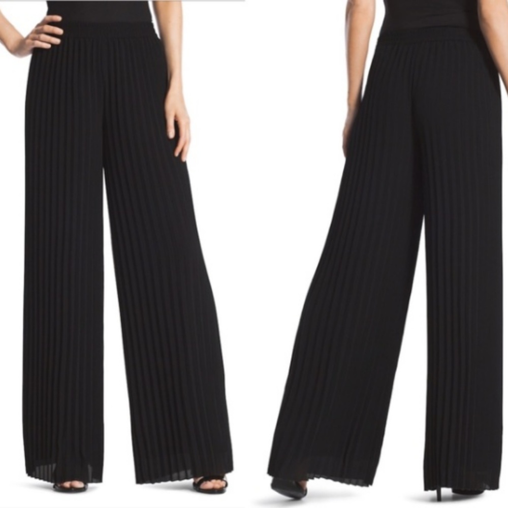 NEW CHICO'S 0.5 Black Pleated Palazzo Pants $129